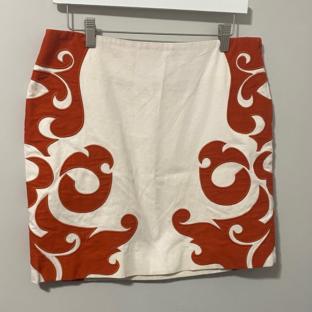 Anthropologie Red and Cream Pencil Skirt
